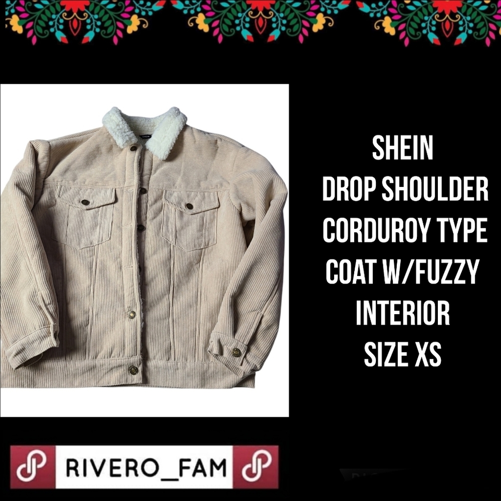 SHEIN | DROP SHOULDER | CORDUROY TYPE COAT W/FUZZY INTERIOR | SIZE XS